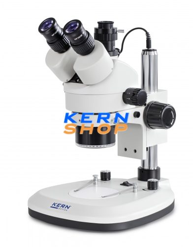 Sztereó zoom mikroszkóp trinokulár tubussal, 7,5x - 45x nagyítással, alsó-felső LED-es megvilágítással, KERN OPTICS OZL 466